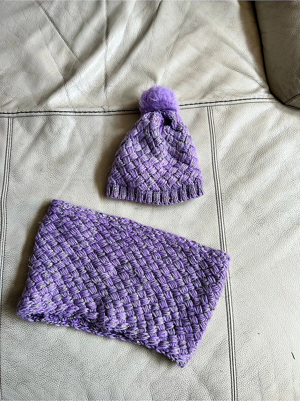 Purple Knit Hat with Scarf Set